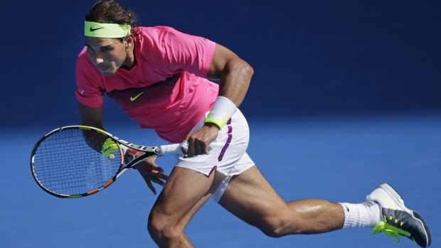 Rafael Nadal in action with his Babolat racquet. 