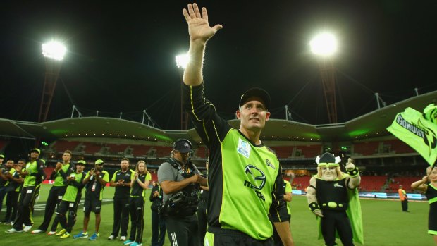 Fond farewell: Mike Hussey says goodbye after playing his last home game with the Sydney Thunder.