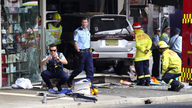 A car ploughed through a bus stop outside a Kogarah chemist on Monday in the second such incident in the same spot.
