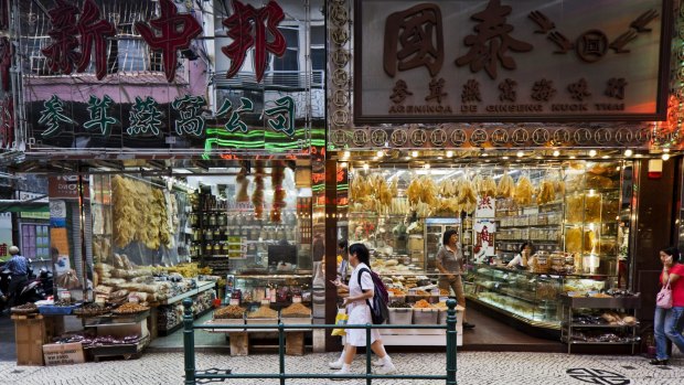 Dried food on sale in Macau.