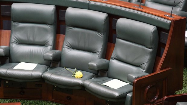 A yellow flower was placed Ms Richardson's seat in Parliament on Thursday morning.