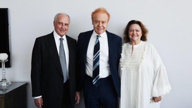 Pratt, centre, has the power to gather an influential crowd, from the father of our national superannuation system, former prime minister Paul Keating, to fellow billionaire Gina Rinehart.