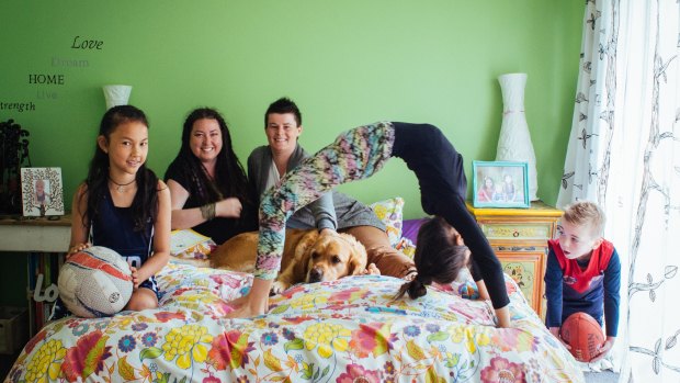 Laura-Jade, Liz and family, pictured as part of the "In Bed Project". 