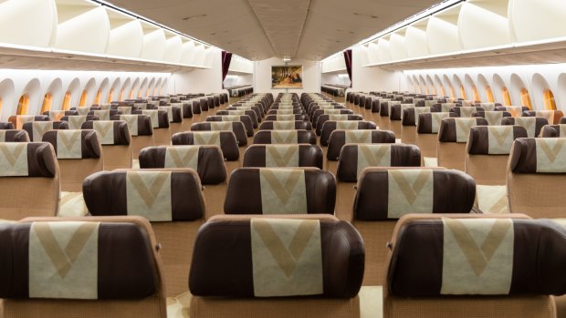 Economy class on board an Etihad 787 Dreamliner.