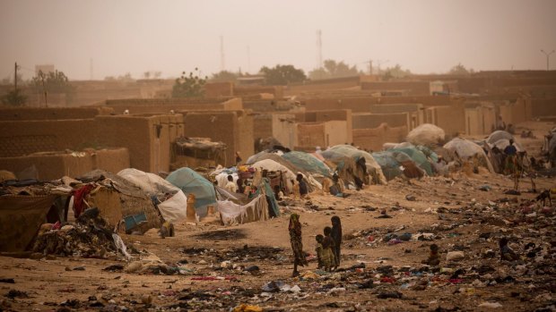 A camp on the outskirts of Agadez, Niger, that often serves as a stopping point for people headed to Algeria or Libya.