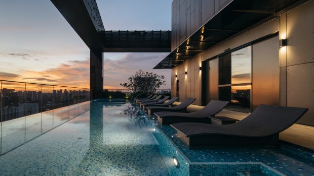 The Sky Pool overlooks old and mostly new Singapore and is particularly spectacular at night.
