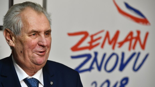 Zeman speaks after the first round of presidential voting in Prague on January 13.