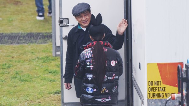 Jackie Chan on set of the sci-fi action thriller <i>Bleeding Steel</i> at Moore Park.