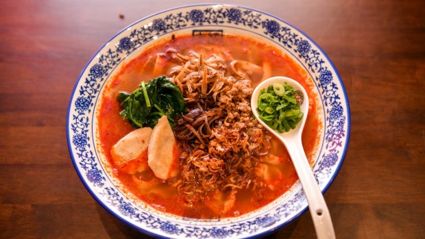 Pan mee hot and spicy soup.