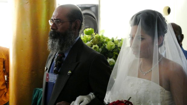 West Papuan independence leader Filep Karma, who was allowed out of prison for a day to give his daughter away at her wedding in Jayapura in November 2014.