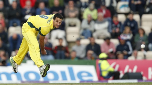 Fit: Nathan Coulter-Nile bowls to England's Jason Joy during the first one-day international.