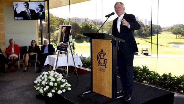 Long-time colleague: Ian Chappell delivers his memories of Richie at the The 
Australian Golf Club in Sydney.