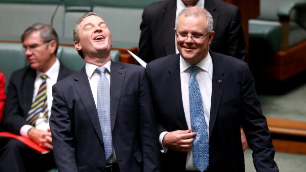 Christopher Pyne and Scott Morrison in parliament on Tuesday.