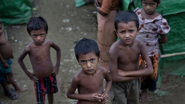Rohingya children at a refugee camp in Rakhine state in 2014.