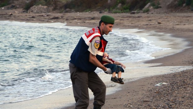 The lifeless body of Alan Kurdi, aged three, was found face-down on a beach near Bodrum, Turkey, in September last year. 