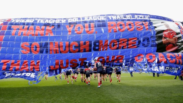 Send off: Melbourne's banner paid tribute to departing coach Paul Roos.