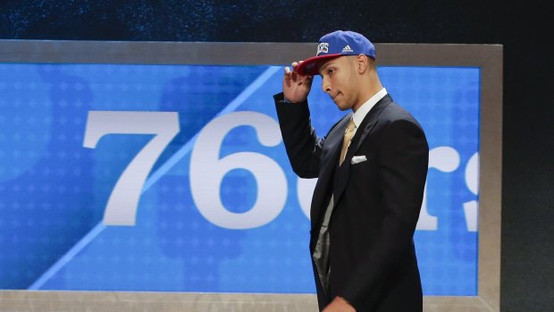 On his way: LSU's Ben Simmons walks up on stage after being selected as the top pick by the Philadelphia 76ers during the NBA draft.