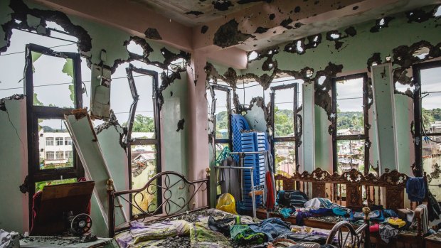 New battlefield: remnants of an apartment block in Marawi. 