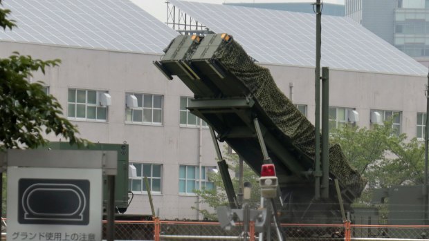 A PAC-3 Patriot missile unit deployed in the compound of the Defense Ministry in Tokyo, after North Korea announced a detailed plan to launch a volley of ballistic missiles over Japan and towards the US Pacific territory of Guam.
