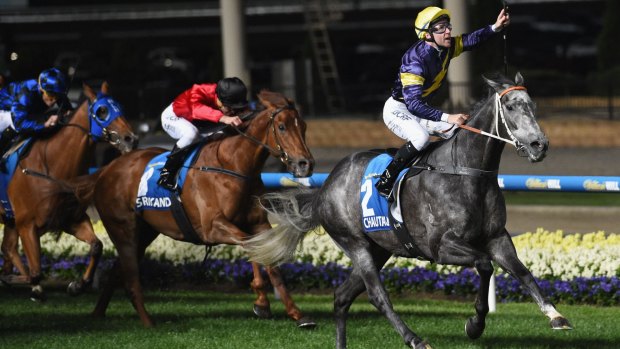 Winners are grinners: Tommy Berry romps home on Chautauqua. 