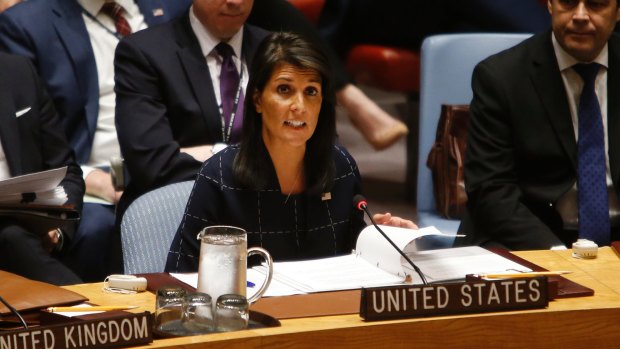 UN Ambassador to the United Nations Nikki Haley speaks after voting to adopt a new sanctions resolution against North Korea last week.