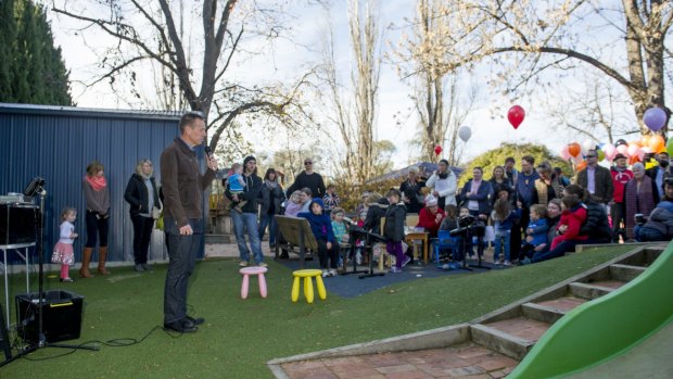 Greens Minister Shane Rattenbury at the Manuka Occasional Childcare Centre in June.