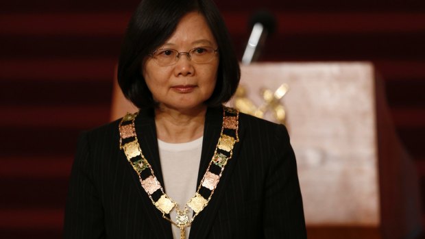 Taiwan's President Tsai Ing-wen poses for photos after she received Guatemala's highest honor 'Orden del quetzal' on Wednesday. 
