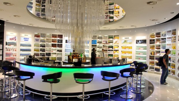 A Duty Free shop and bar, Terminal 5, Heathrow Airport. 