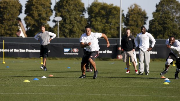 Living the dream: Jarryd Hayne trains with the San Francisco 49ers.
