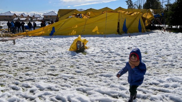 The record snow brought down the Los Pollitos circus tent in Santiago on Saturday.