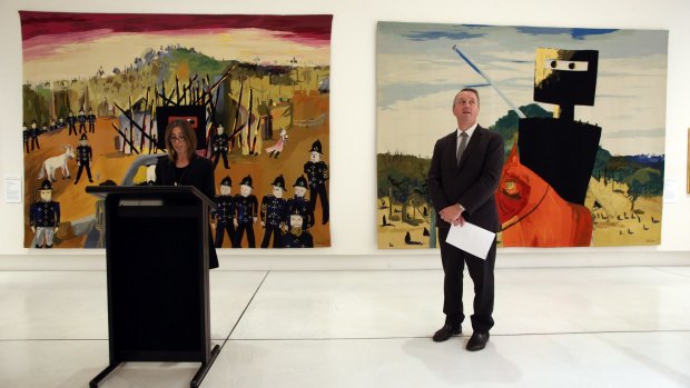 Bendigo Art Gallery director Karen Quinlan and Creative Industries Minister Martin Foley at the announcement of a $20 million regional arts package in Bendigo.