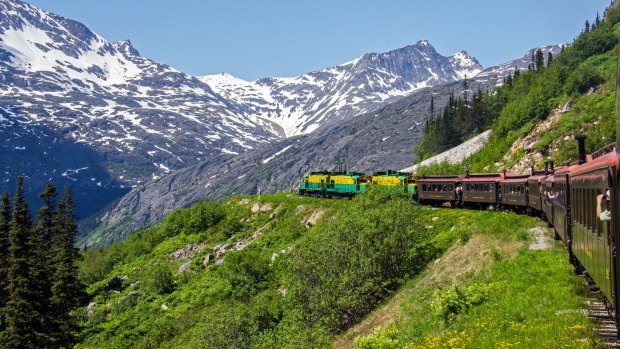 The scenic, narrow-gauge railway heading towards White Pass.