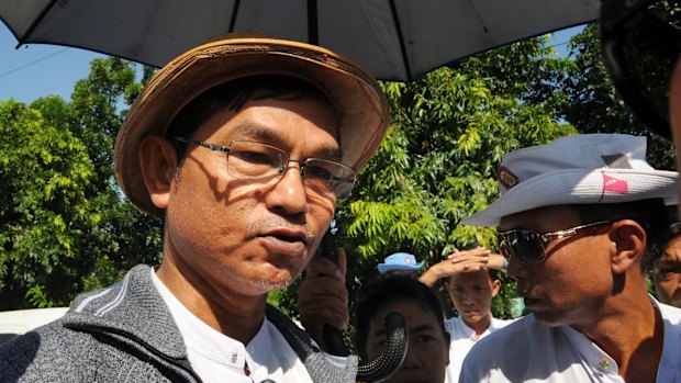 National Unity party political candidate Nay Lin, 54, on the campaign trail in Hlaing Tharyar township, Yangon.