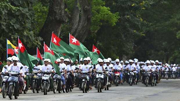 Supporters of the military-backed Union Solidarity and Development Party campaigning on Sunday. 