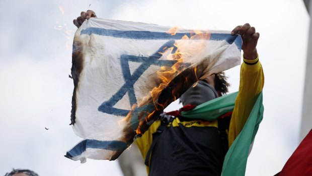 A demonstrator in Paris protesting Israel’s military operation in Gaza in 2014.