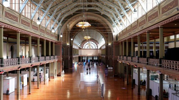 The vaccination hub at Melbourne's Royal Exhibition Centre on April 21, the first day of its opening.