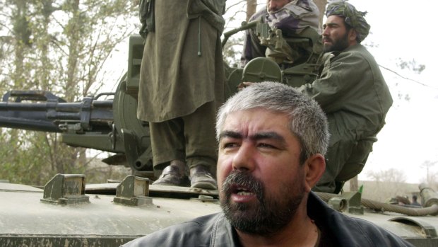 Abdul Rashid Dostum near Mazar-e-Sharif in northern Afghanistan in November 2001, when he and his men were fighting alongside US-led coalition forces.