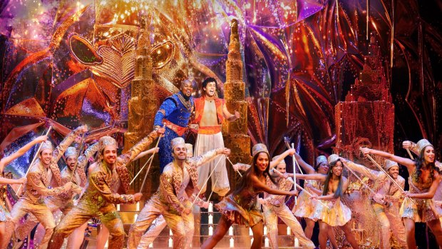 Michael James Scott as the Genie and Ainsley Melham as Aladdin in the musical touring Australia.