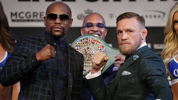 Floyd Mayweather and Conor McGregor at the pre fight press conference.