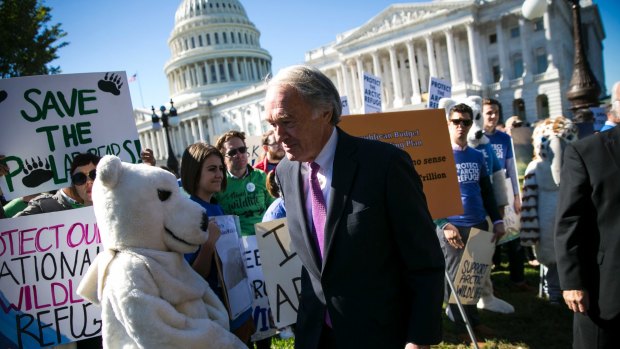 Democratic senator Ed Markey departs a news conference in October on Republican-sponsored legislation that would open Alaska's Arctic National Wildlife Refuge to oil drilling.