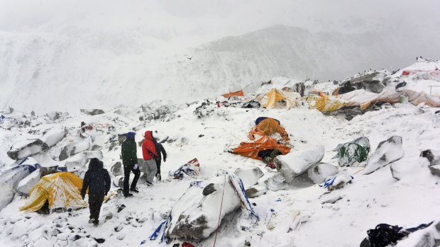 The scene at Everest base camp after the avalanche on April 25. 