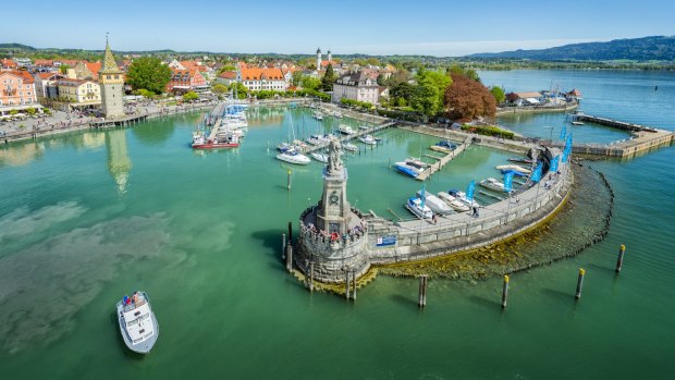 A view of Lindau harbor on Lake Constance.