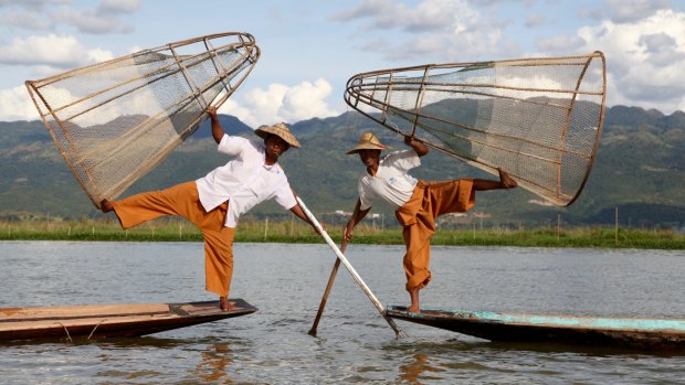 Inle Lake's fishermen have famously perfected the art of leg rowing since the 12th century.