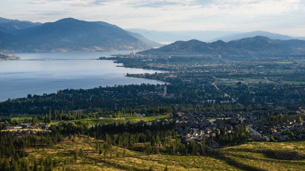 The town of Kelowna, on Okanagan Lake, British Columbia.