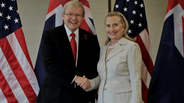 Kevin Rudd and Hillary Clinton in November 2011. 