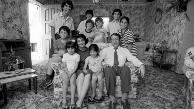 Eddie and Judy Obeid at home with their family of nine in November 1982. 