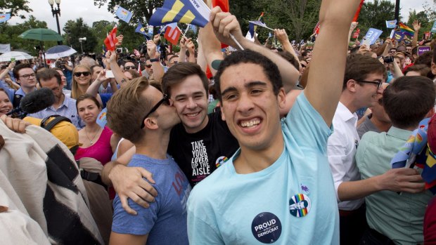 Supporters of same-sex marriage celebrate outside of the Supreme Court in Washington.