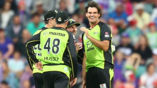 Strike bowler: Clint McKay celebrates after taking a wicket for Sydney Thunder.