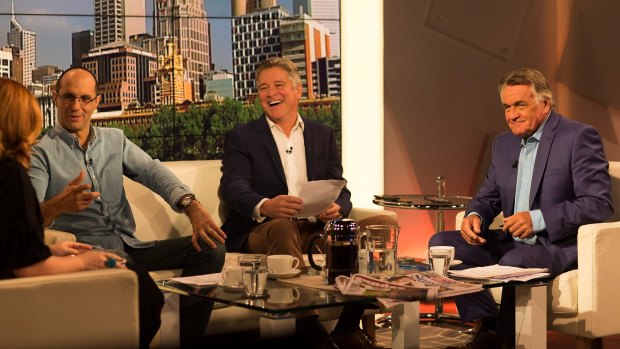 'The contest of ideas ... is the core of it': <i>Insiders</i> guest panelists from left to right: <i>The Guardian's</i> Katharine Murphy, <i>The Financial Review's</i> Phillip Coorey and Channel Seven's Mark Riley, with host Barrie Cassidy. 