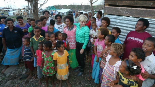 Foreign Affairs Minister Julie Bishop meets locals during her visit to Koro Island.